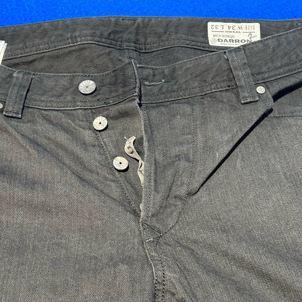 DIESEL Darron Reg Slim Grey Black Jeans - Men’s 34” Waist x 32” Length